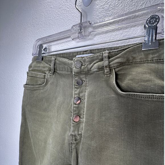 Zara Women Olive Green Button Fly Distressed Knee Skinny Jean High Waist 10 - Picture 6 of 16